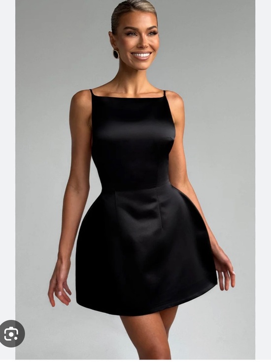 babyboo Dresses & Skirts - BabyBoo Tate Mini Dress Satin Open Back Babydoll bubble skirt Black Medium NWT